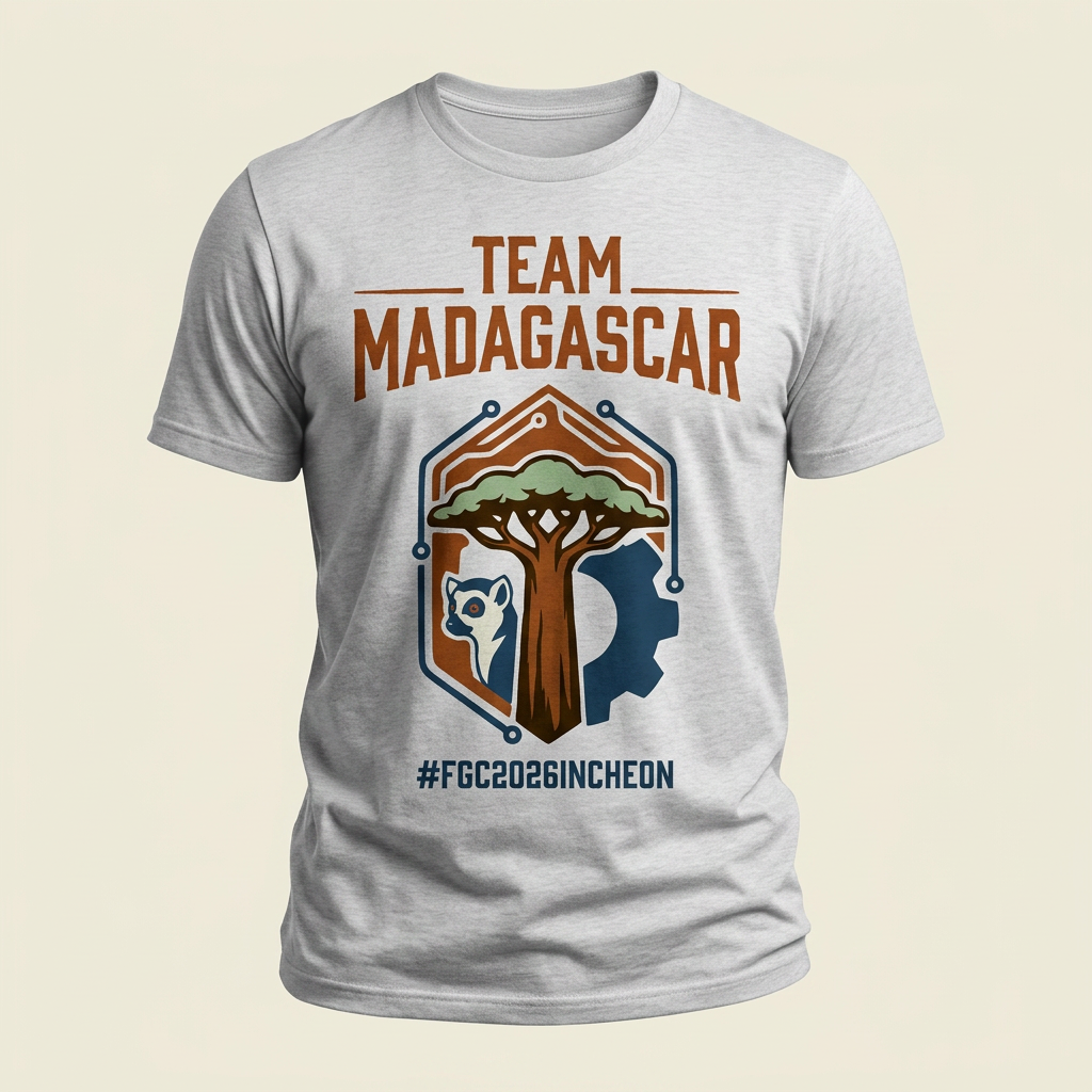 Official Team Madagascar FGC 2026 light grey t-shirt mockup